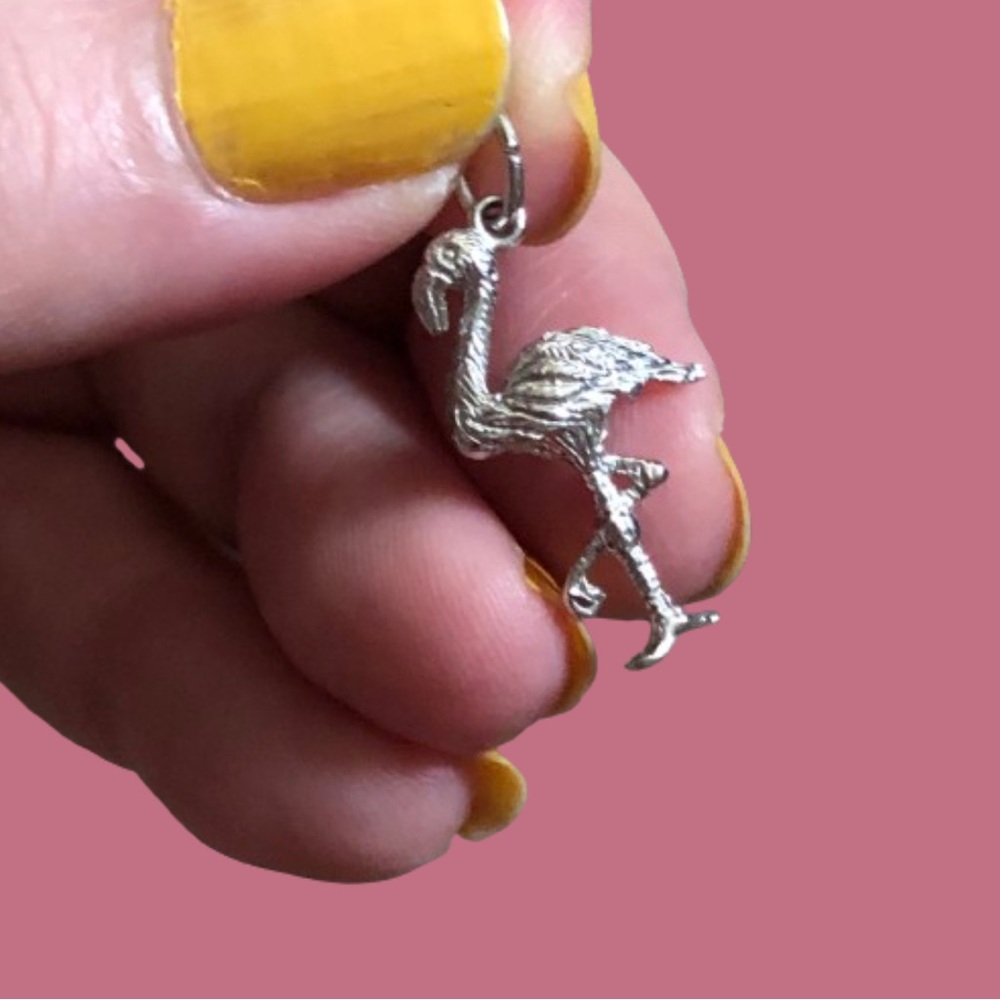 Vintage silver (?) flamingo pendant charm beachy tropical